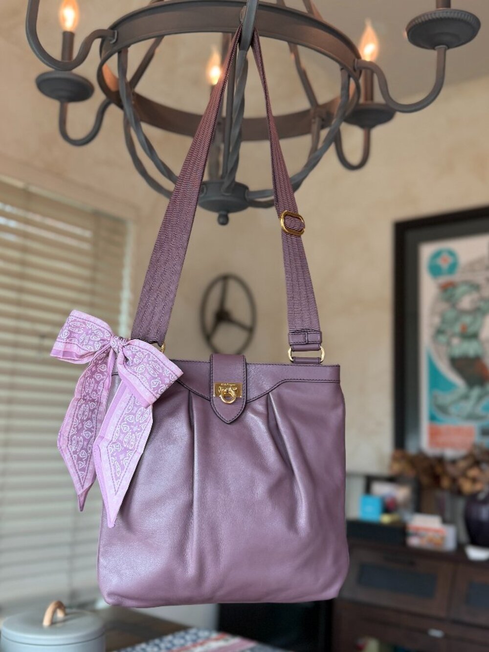 Salvatore Ferragamo Gancini Dusty Purple Leather Crossbody or Shoulder, EUC
